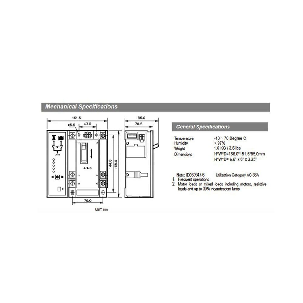 2 pole | 125 Amps | Automatic Transfer | ATS2PC125-22