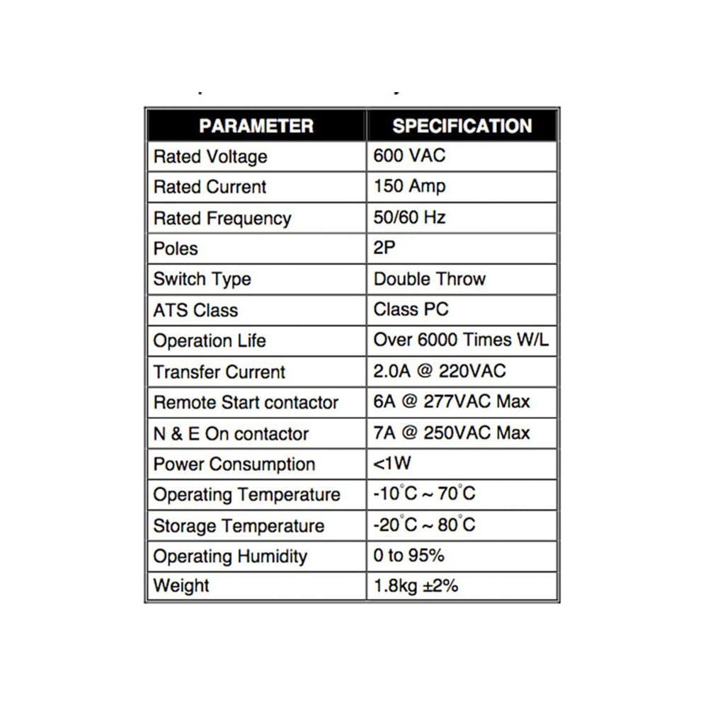 TCS3PC150 125A & 150A Transfer Switches 2P, 3P, & 4P