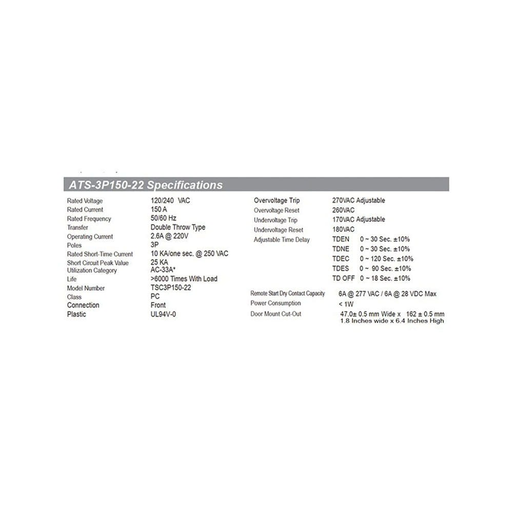 TCS3PC150 125A & 150A Transfer Switches 2P, 3P, & 4P